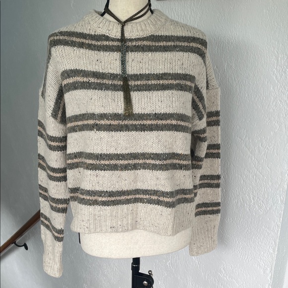 Spiritual Gangster Sweaters - Spiritual Gangster NWOT Womens Striped Gray Cream Merino Wool Blend Sweater XS